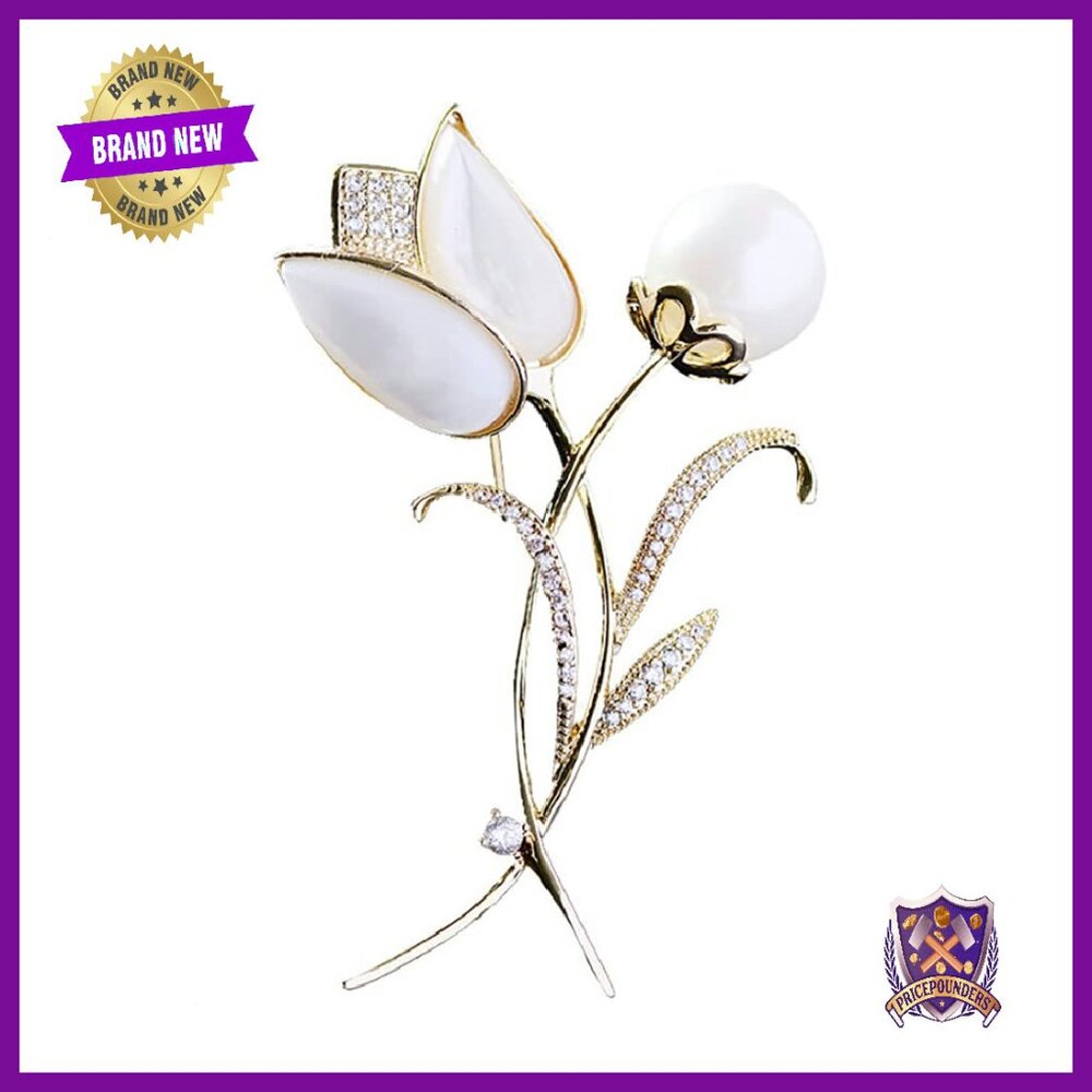 Gold Plated Rhinestone Tulip Brooch Pin 6.3cm Floral Jewelry Gift